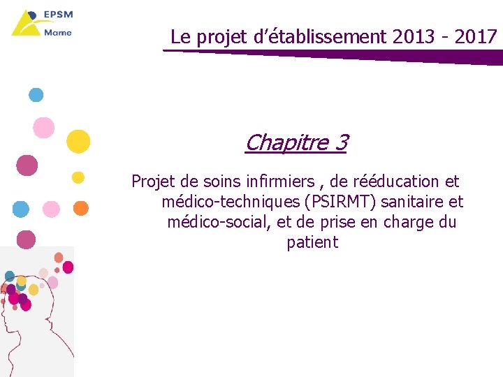 Le projet d’établissement 2013 - 2017 Chapitre 3 Projet de soins infirmiers , de