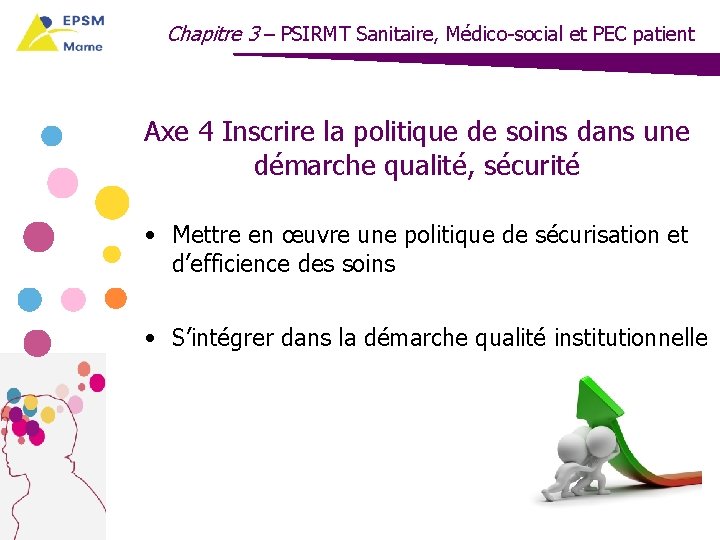 Chapitre 3 – PSIRMT Sanitaire, Médico-social et PEC patient Axe 4 Inscrire la politique