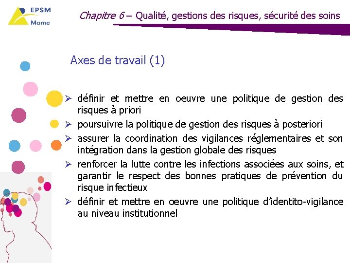 Chapitre 6 – Qualité, gestions des risques, sécurité des soins Axes de travail (1)