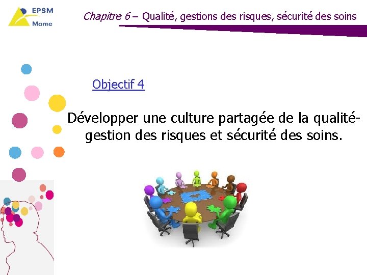 Chapitre 6 – Qualité, gestions des risques, sécurité des soins Objectif 4 Développer une