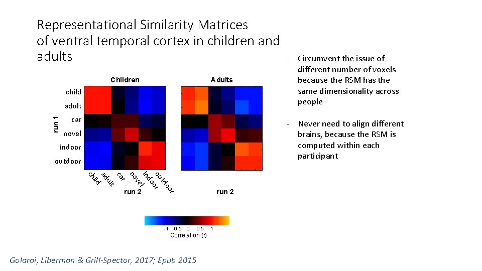 Representational Similarity Matrices of ventral temporal cortex in children and adults Children Adults child