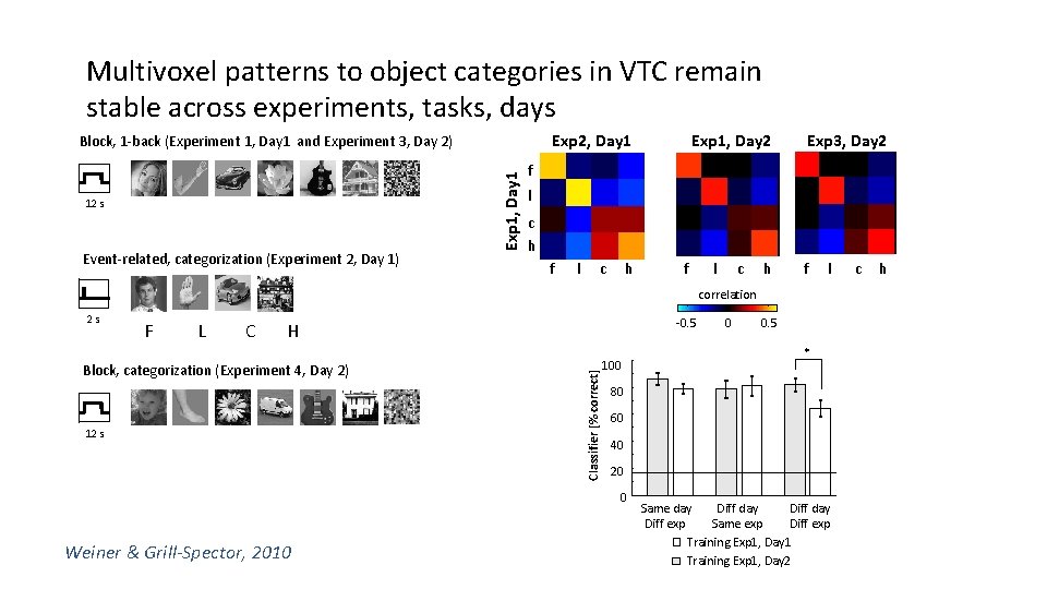 Multivoxel patterns to object categories in VTC remain stable across experiments, tasks, days Exp