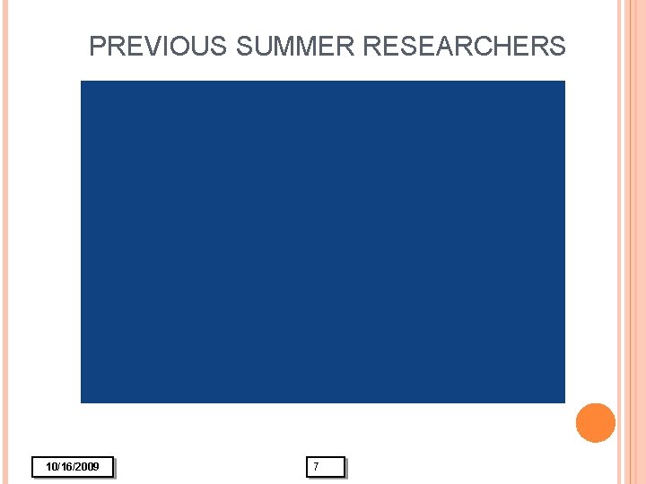 PREVIOUS SUMMER RESEARCHERS 10/16/2009 7 