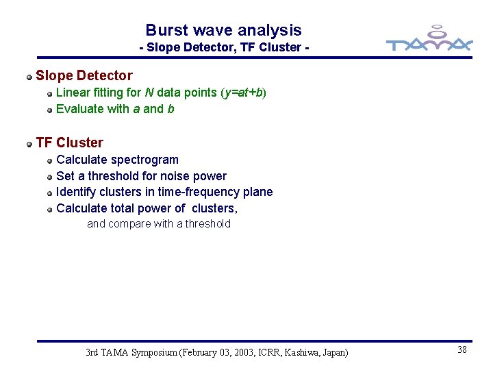 Burst wave analysis - Slope Detector, TF Cluster - Slope Detector Linear fitting for