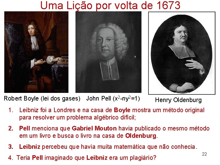 Uma Lição por volta de 1673 Robert Boyle (lei dos gases) John Pell (x