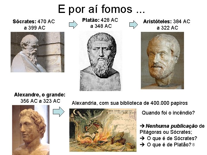 E por aí fomos. . . Sócrates: 470 AC a 399 AC Alexandre, o