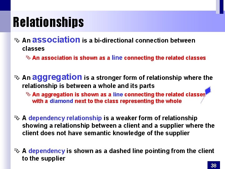 Relationships Ê An association is a bi-directional connection between classes Ê An association is