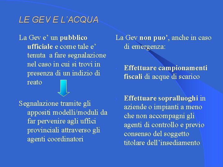 LE GEV E L’ACQUA La Gev e’ un pubblico ufficiale e come tale e’