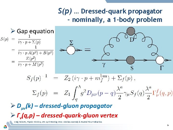 S(p) … Dressed-quark propagator - nominally, a 1 -body problem Ø Gap equation Ø