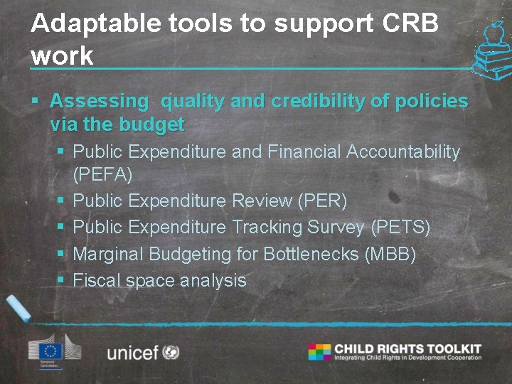 Adaptable tools to support CRB work § Assessing quality and credibility of policies via