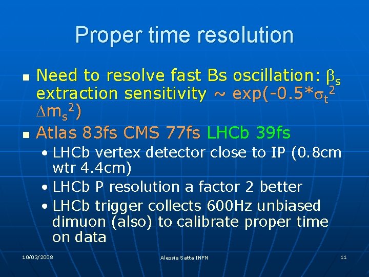 Proper time resolution n n Need to resolve fast Bs oscillation: bs extraction sensitivity