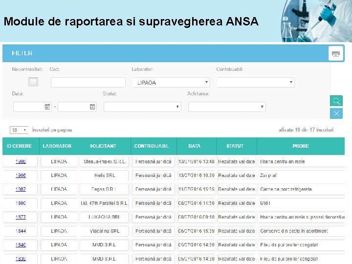 Module de raportarea si supravegherea ANSA 