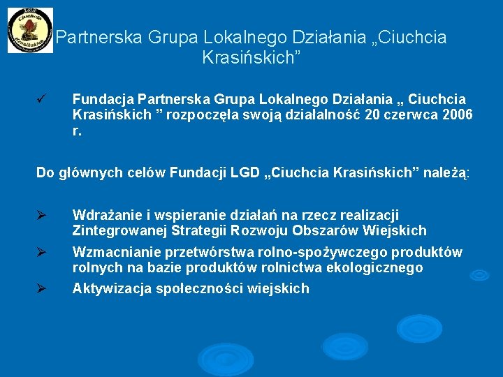 Partnerska Grupa Lokalnego Działania „Ciuchcia Krasińskich” ü Fundacja Partnerska Grupa Lokalnego Działania „ Ciuchcia