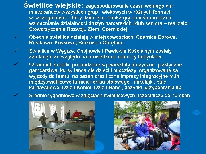  Świetlice wiejskie: zagospodarowanie czasu wolnego dla mieszkańców wszystkich grup wiekowych w różnych formach