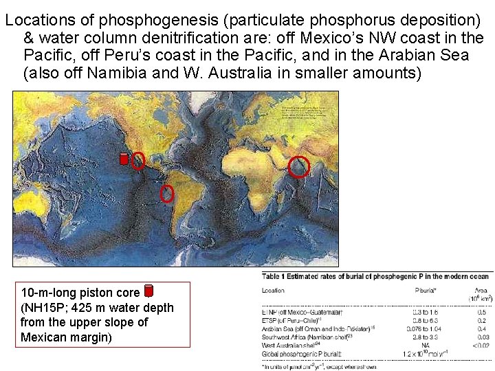 Locations of phosphogenesis (particulate phosphorus deposition) & water column denitrification are: off Mexico’s NW