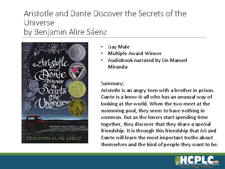 Aristotle and Dante Discover the Secrets of the Universe by Benjamin Alire Sáenz •