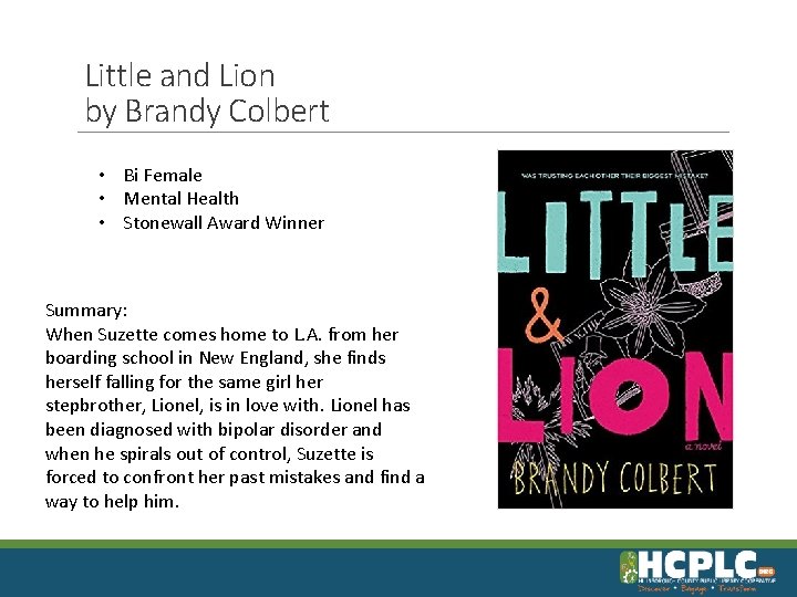 Little and Lion by Brandy Colbert • Bi Female • Mental Health • Stonewall