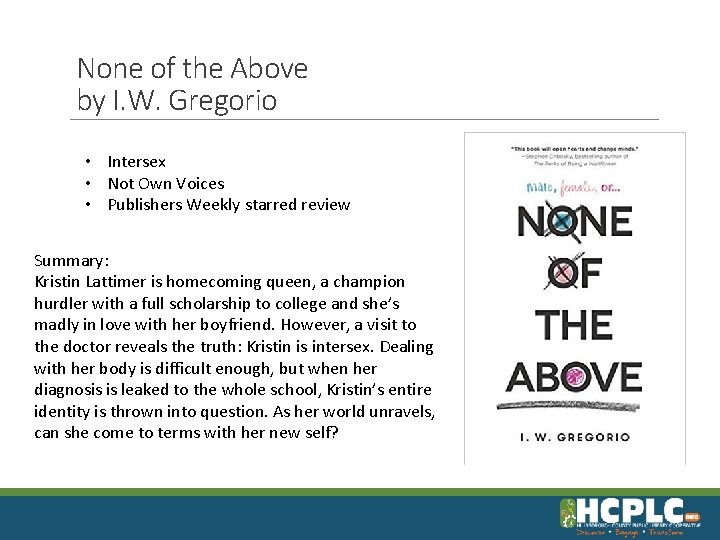 None of the Above by I. W. Gregorio • Intersex • Not Own Voices