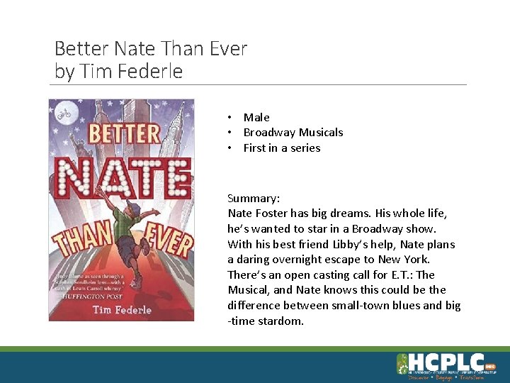 Better Nate Than Ever by Tim Federle • Male • Broadway Musicals • First