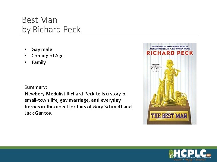 Best Man by Richard Peck • Gay male • Coming of Age • Family