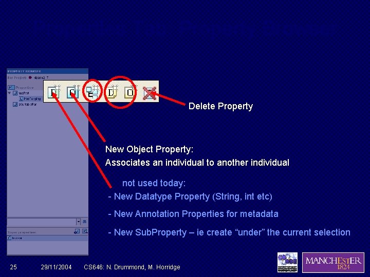 Properties Tab: Property Browser Delete Property New Object Property: Associates an individual to another