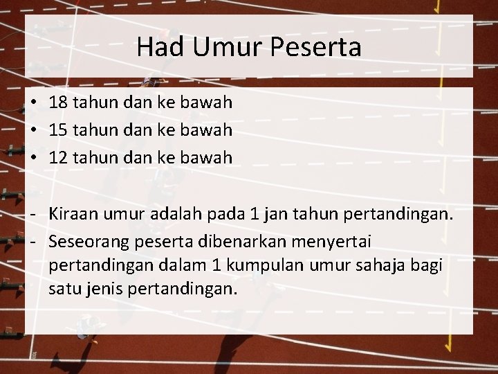 Had Umur Peserta • 18 tahun dan ke bawah • 15 tahun dan ke