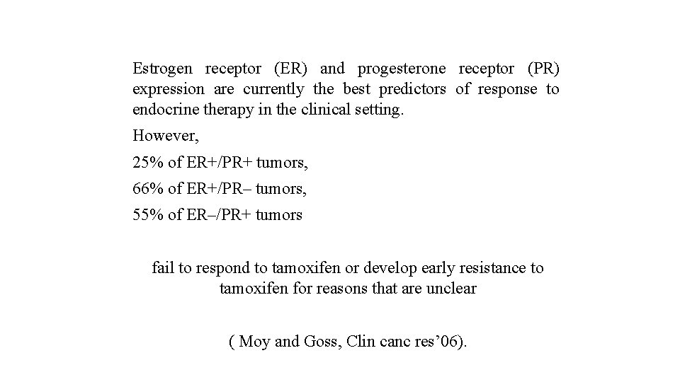 Estrogen receptor (ER) and progesterone receptor (PR) expression are currently the best predictors of