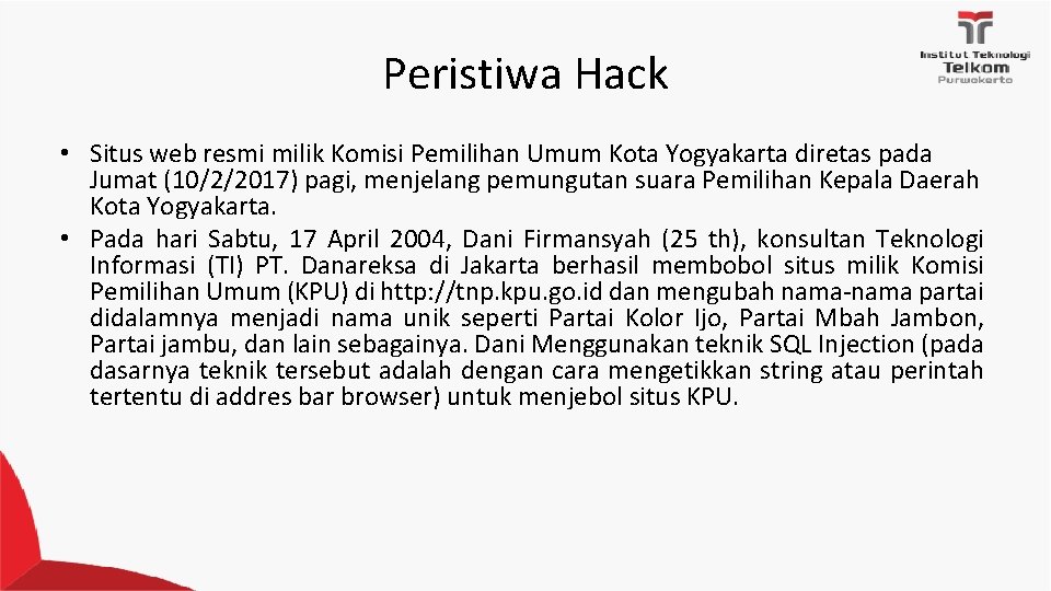 Peristiwa Hack • Situs web resmi milik Komisi Pemilihan Umum Kota Yogyakarta diretas pada
