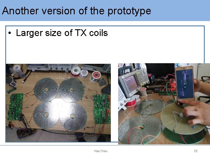 Another version of the prototype • Larger size of TX coils Hao Zhou　　　　　 28