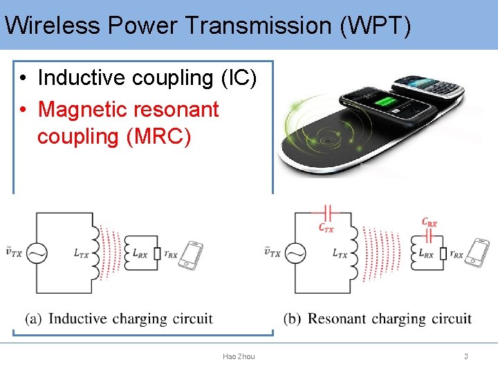Wireless Power Transmission (WPT) • Inductive coupling (IC) • Magnetic resonant coupling (MRC) Hao