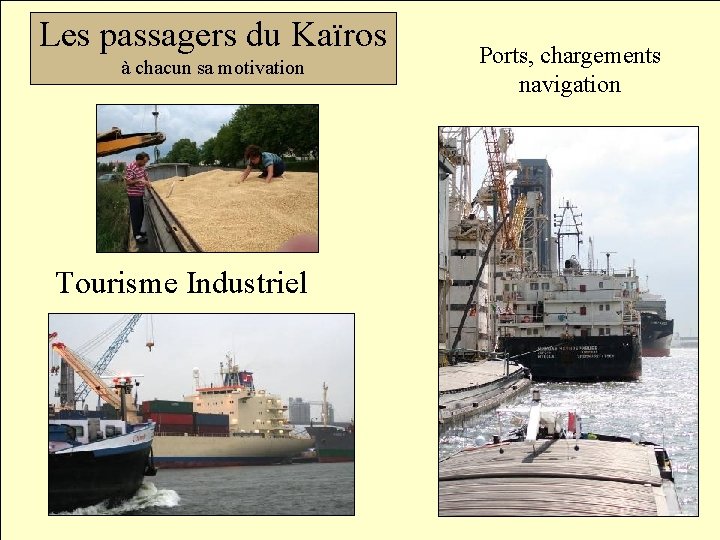 Kaïros 2 Les passagers. Les du passagers Kaïros du Ports, chargements à chacun sa