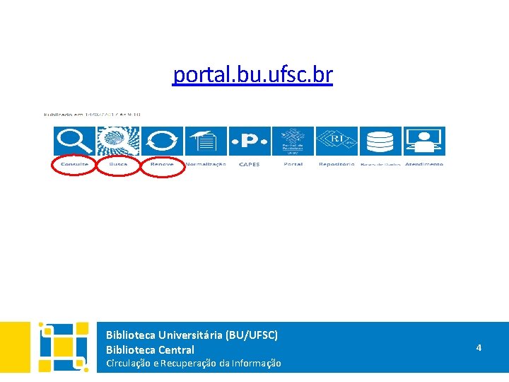 portal. bu. ufsc. br Biblioteca Universitária (BU/UFSC) Biblioteca Central Circulação e Recuperação da Informação