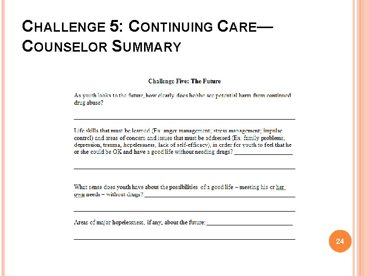 CHALLENGE 5: CONTINUING CARE— COUNSELOR SUMMARY 24 