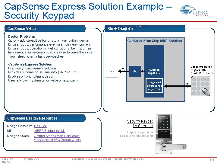 Cap. Sense Express Solution Example – Security Keypad Cap. Sense Value Block Diagram Design