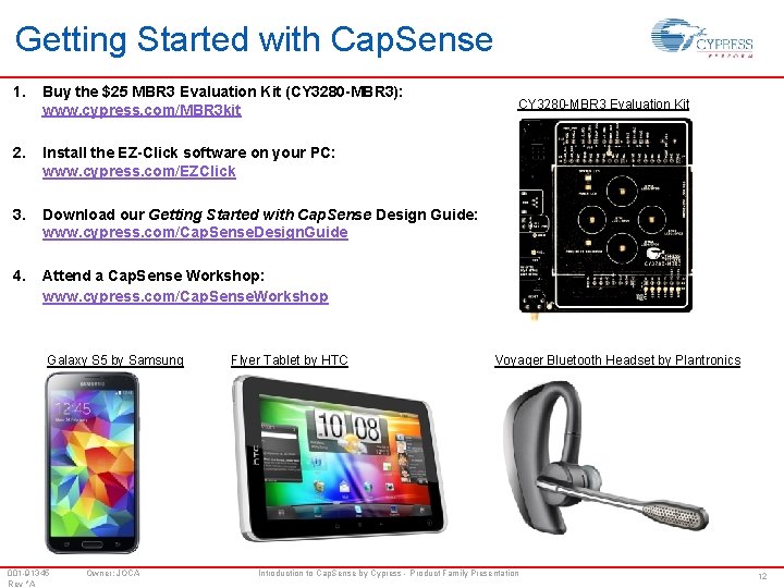 Getting Started with Cap. Sense 1. Buy the $25 MBR 3 Evaluation Kit (CY