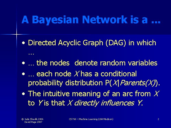 A Bayesian Network is a. . . • Directed Acyclic Graph (DAG) in which