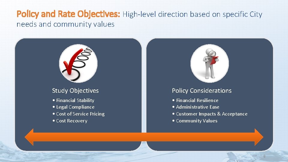 Policy and Rate Objectives: High-level direction based on specific City needs and community values