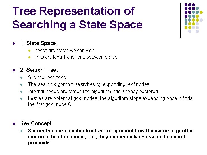 Tree Representation of Searching a State Space l 1. State Space l l l