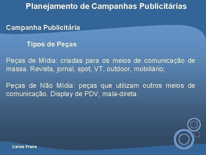 Planejamento de Campanhas Publicitárias Campanha Publicitária Tipos de Peças de Mídia: criadas para os