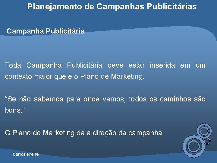 Planejamento de Campanhas Publicitárias Campanha Publicitária Toda Campanha Publicitária deve estar inserida em um