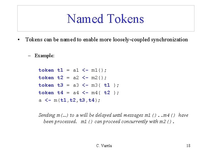 Named Tokens • Tokens can be named to enable more loosely-coupled synchronization – Example: