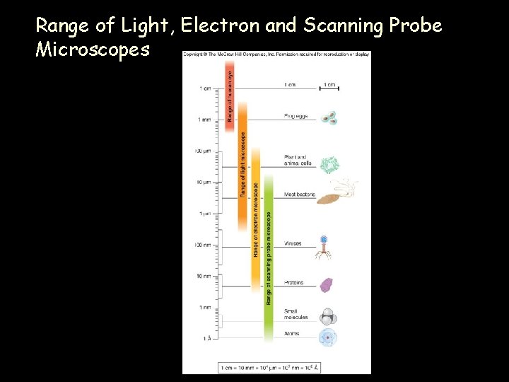 Range of Light, Electron and Scanning Probe Microscopes 