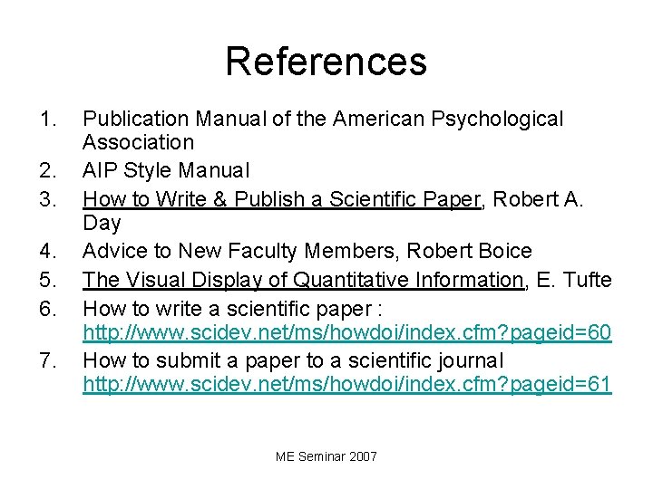 References 1. 2. 3. 4. 5. 6. 7. Publication Manual of the American Psychological