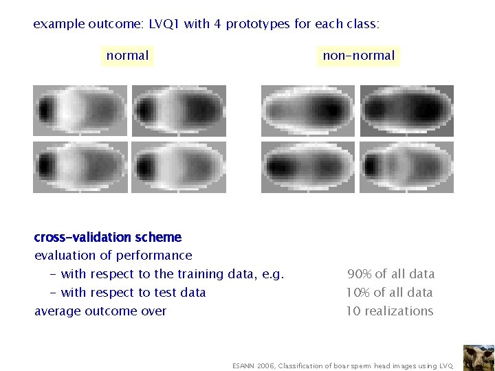 example outcome: LVQ 1 with 4 prototypes for each class: normal non-normal cross-validation scheme