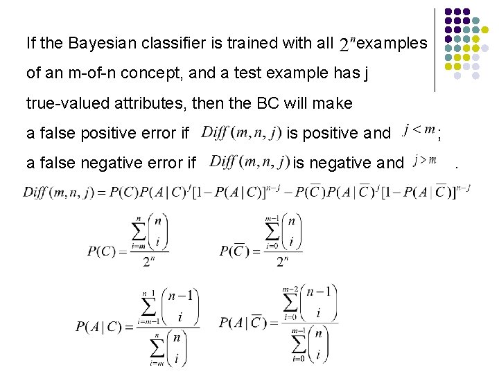 If the Bayesian classifier is trained with all examples of an m-of-n concept, and