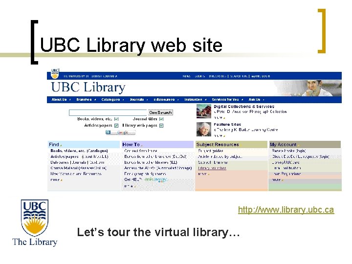 UBC Library web site http: //www. library. ubc. ca Let’s tour the virtual library…
