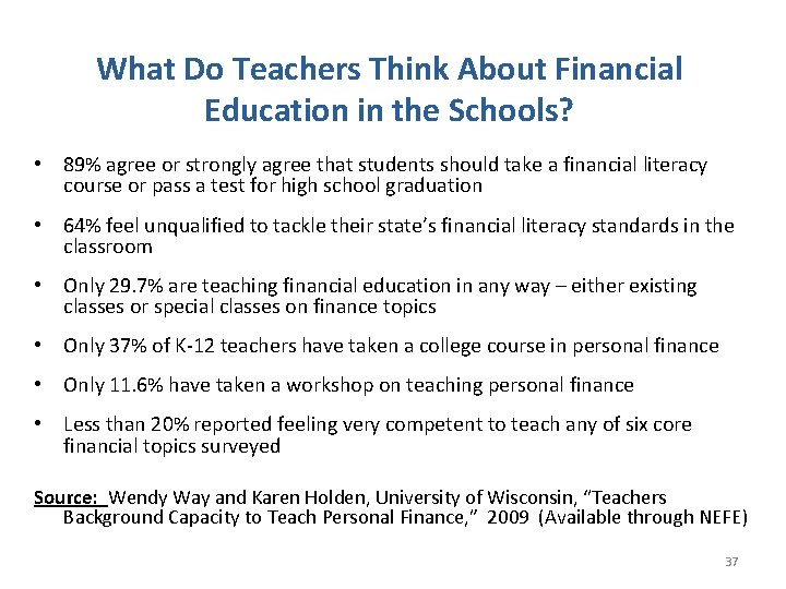 What Do Teachers Think About Financial Education in the Schools? • 89% agree or