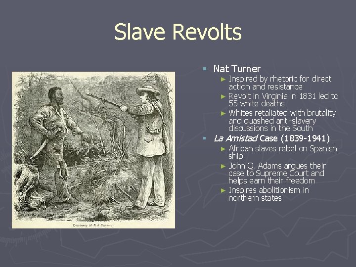 Slave Revolts § Nat Turner Inspired by rhetoric for direct action and resistance ►