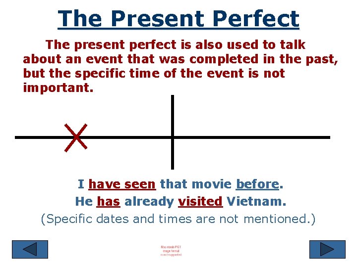 The Present Perfect The present perfect is also used to talk about an event