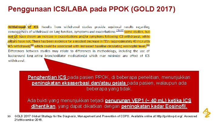 Penggunaan ICS/LABA pada PPOK (GOLD 2017) Penghentian ICS pada pasien PPOK, di beberapa penelitian,